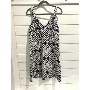 J. McLaughlin Blue Cream Printed Knit Sleeveless Dress Sheath Size Large
